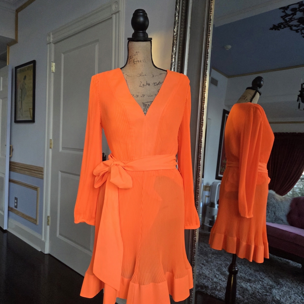 Milly Bright Orange Long Sleeve Dress